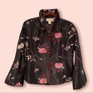 Chinese Silk Jacket w Frog Closures & Floral Embroidery by Keke Collections